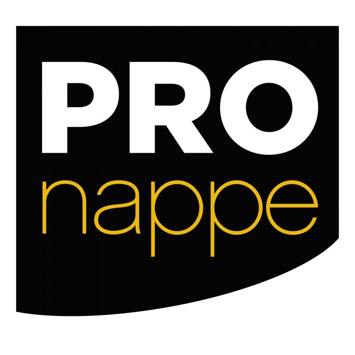 Schwarzes quadratisches Logo mit Text Pronappe. Die untere rechte Ecke des Quadrats ist abgerundet.