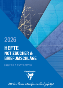 Cover des Katalogs Hefte, Notizbücher & Briefumschläge 2026 von Clairefontaine.