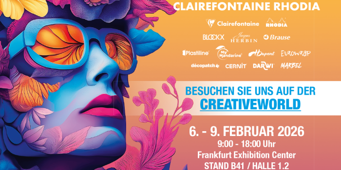 Banner für den Messeauftritt von Clairefontaine Rhodia auf der Creativeworld in Frankfurt am Main.